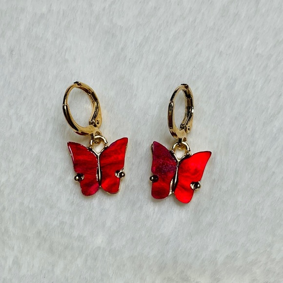 Cherry Red Butterfly Earrings - Picture 4 of 4